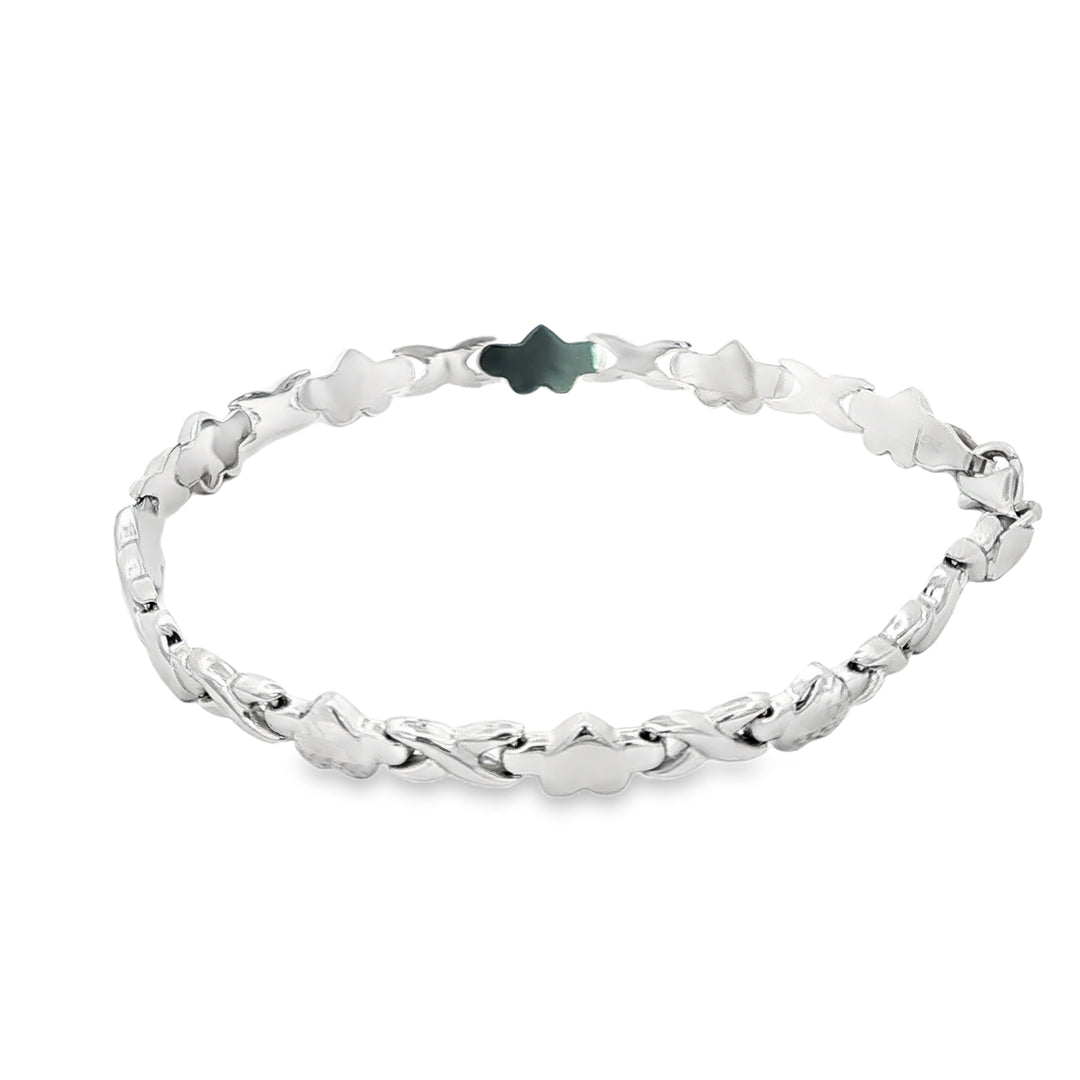 White Gold Heart & 'X' Chain Bracelet
