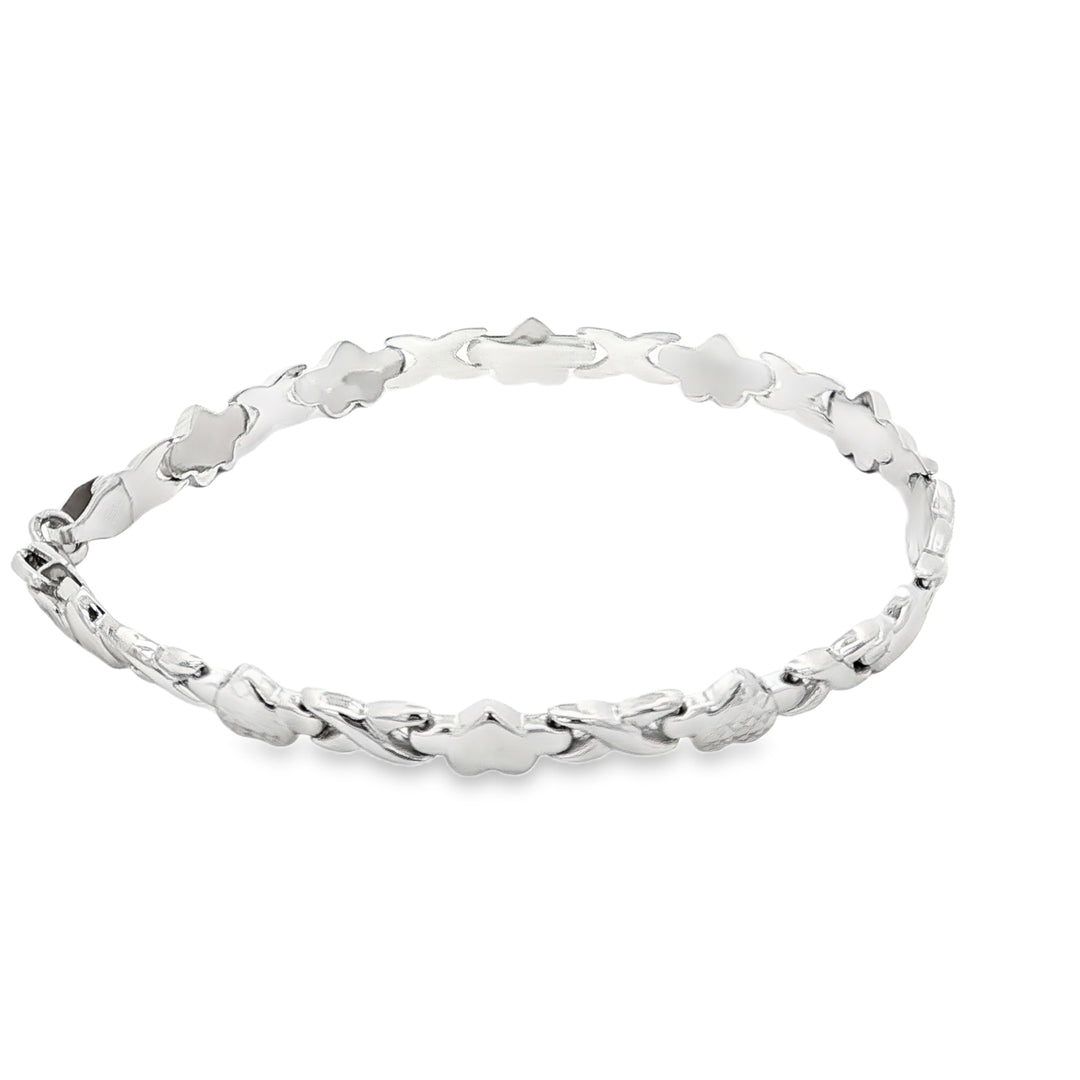 White Gold Heart & 'X' Chain Bracelet