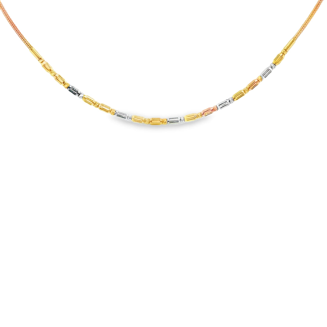 Tri-Color Gold Bead Link Necklace