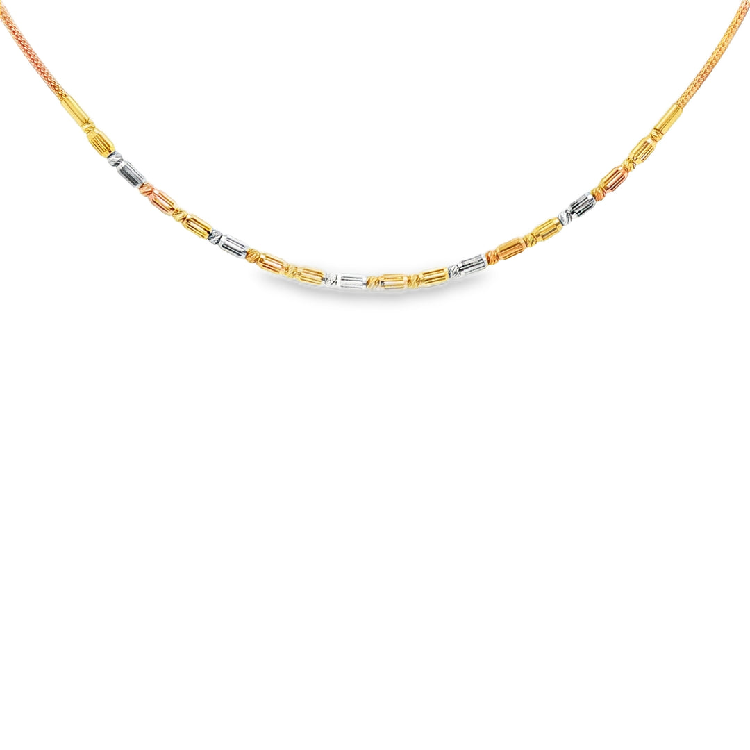 Tri-Color Gold Bead Link Necklace