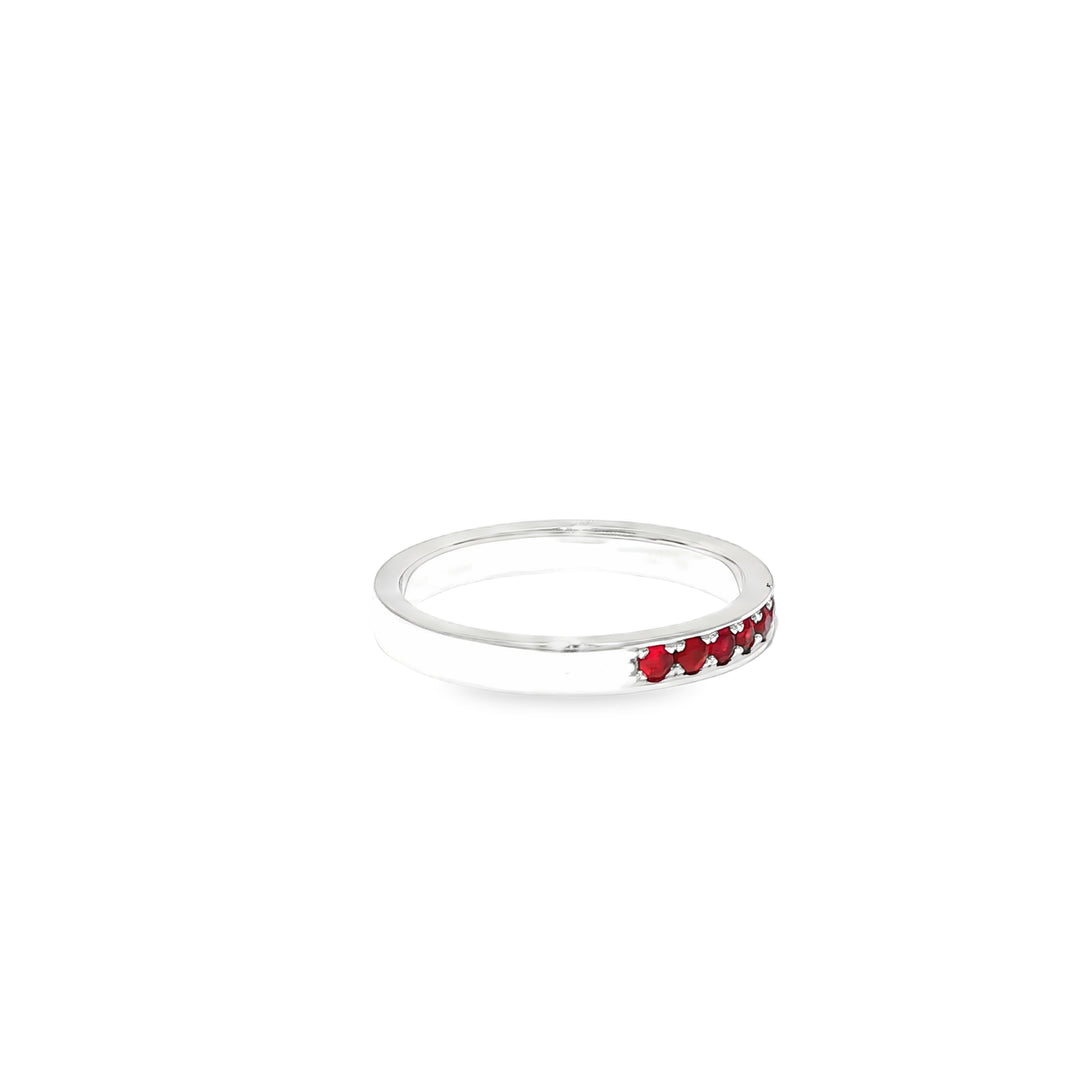 White Gold Eternity Ring with Round Cut Red Rubies