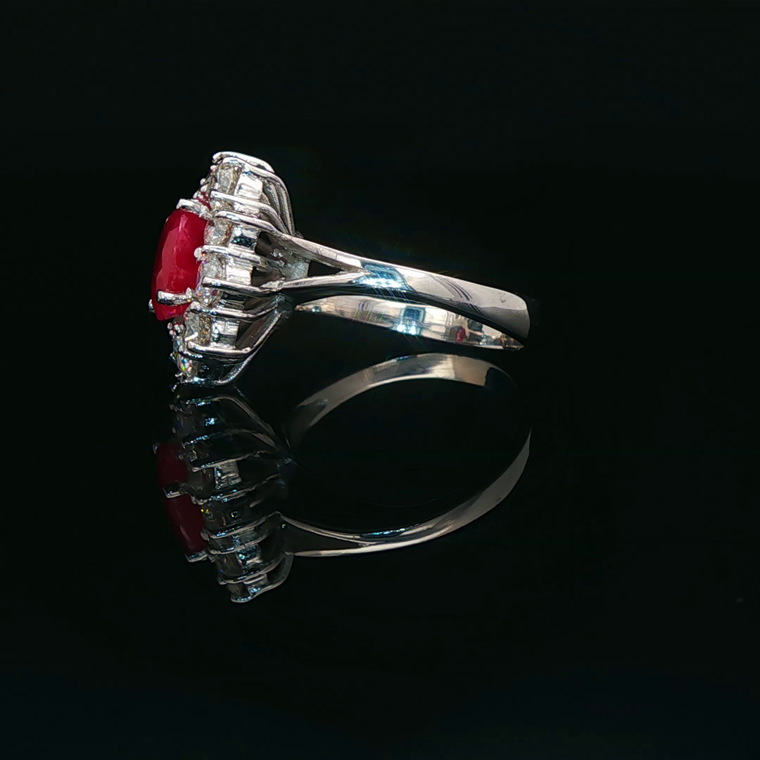 White Gold Ring with Oval Ruby & Diamonds