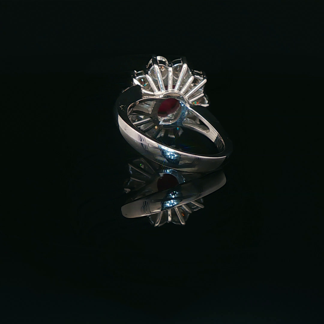 White Gold Ring with Oval Ruby & Diamonds