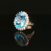 White Gold Ring with Brilliant Cut Blue Topaz and Diamon