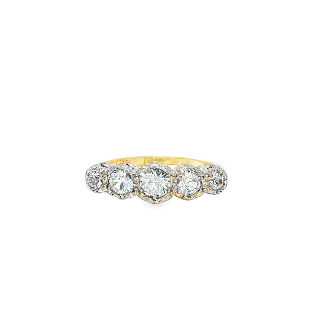Yellow Gold & Palladium Multistone Ring with Round Cut Diamonds