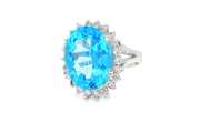 White Gold Ring with Brilliant Cut Blue Topaz and Diamon