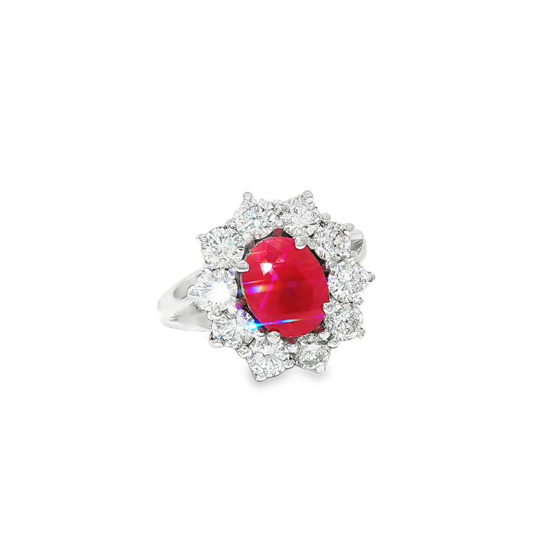 White Gold Ring with Oval Ruby & Diamonds