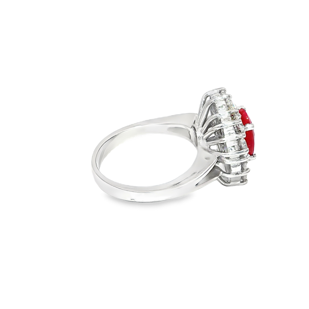 White Gold Ring with Oval Ruby & Diamonds