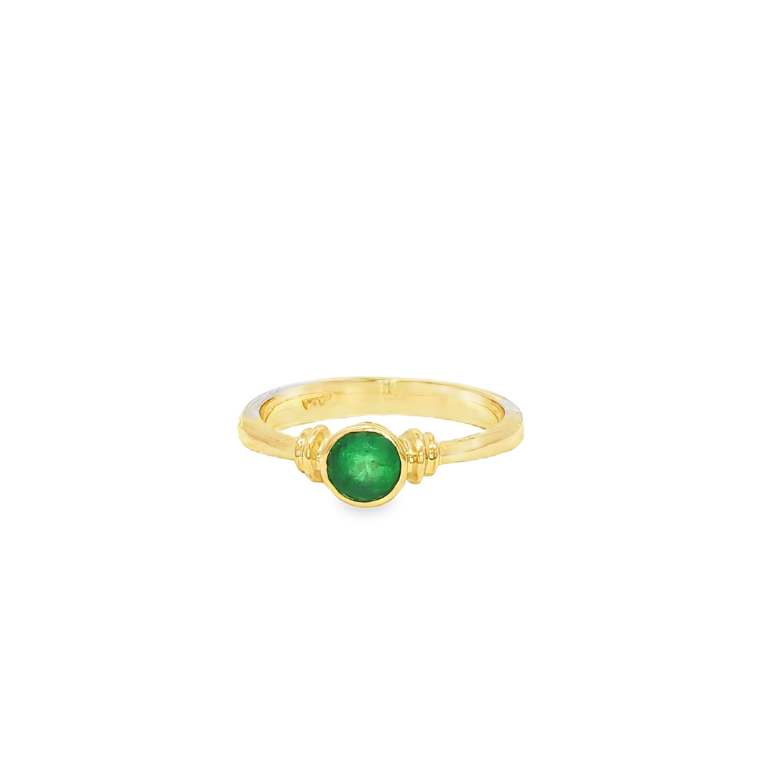 Yellow Gold Band Ring with Cabochon Emerald