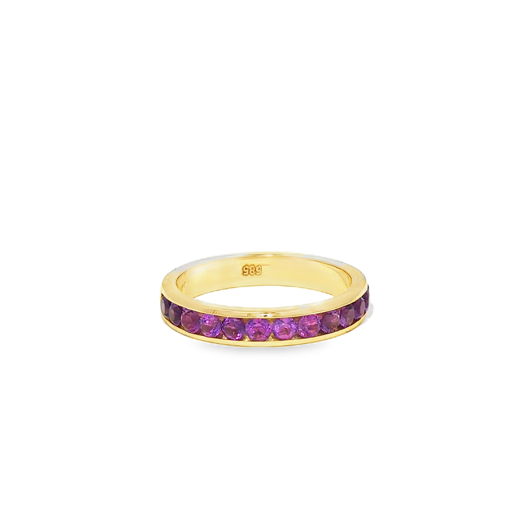 Yellow Gold Eternity Ring with Round Amethysts
