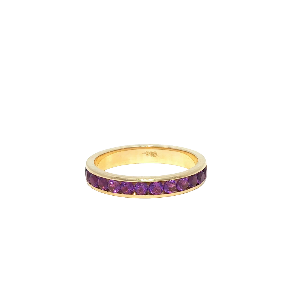 Yellow Gold Eternity Ring with Round Cut Amethysts