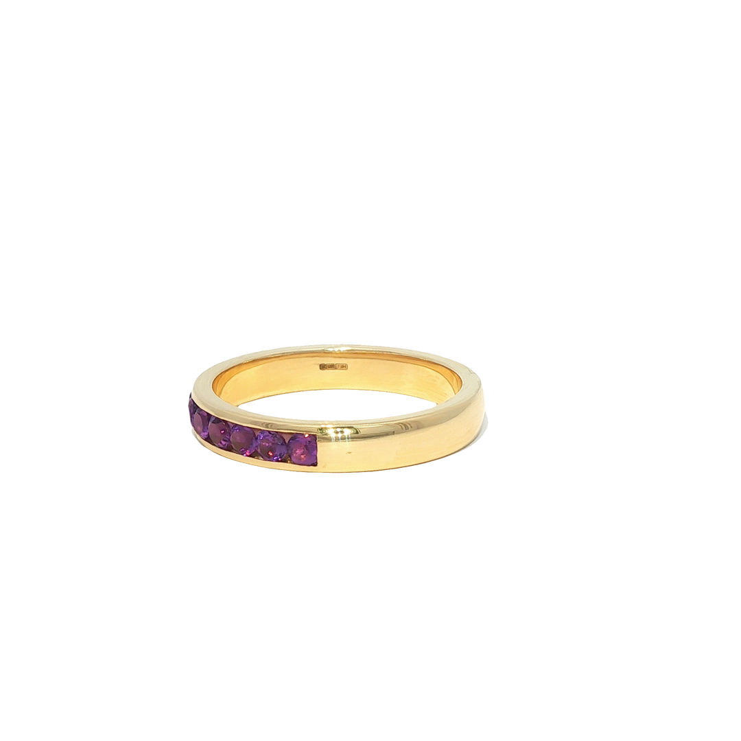 Yellow Gold Eternity Ring with Round Cut Amethysts