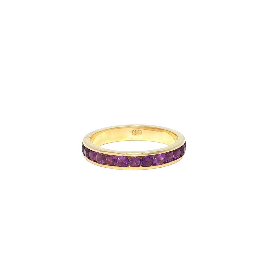 Yellow Gold Eternity Ring with Round Amethyst Gemstones