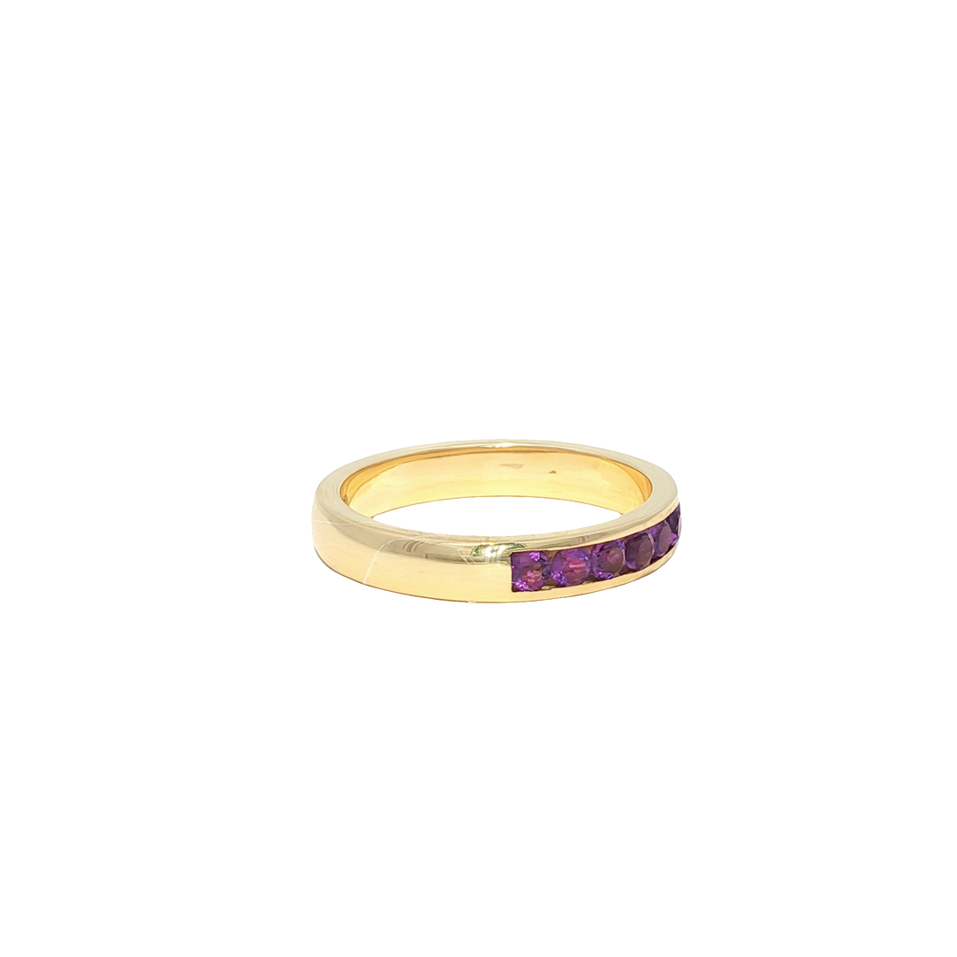 Yellow Gold Eternity Ring with Round Amethyst Gemstones