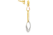 Elegant 14ct Triple Tone Gold Dangle Earrings with Geometric Design