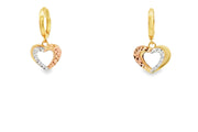 Yellow Gold Hoop Earrings with Bi-Color Heart