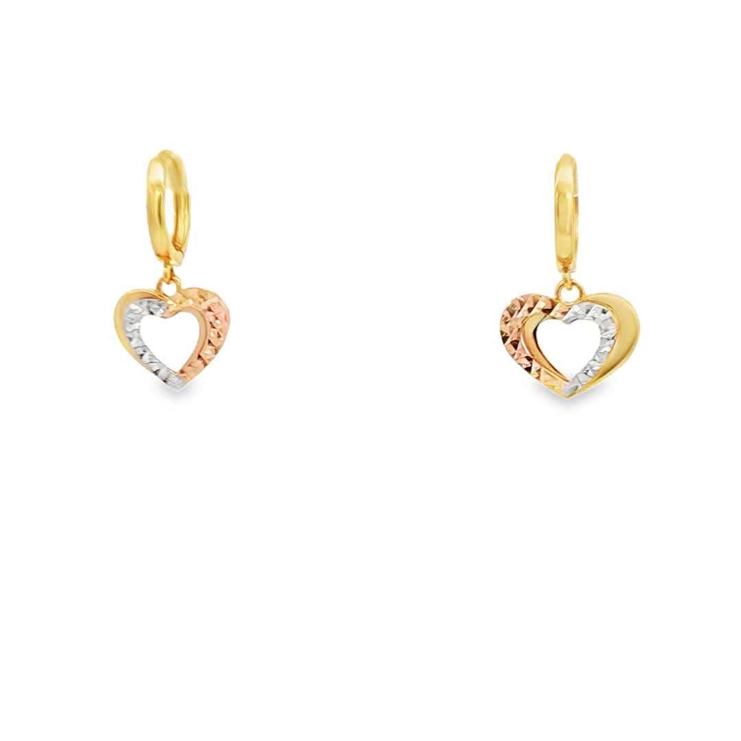 Yellow Gold Hoop Earrings with Bi-Color Heart