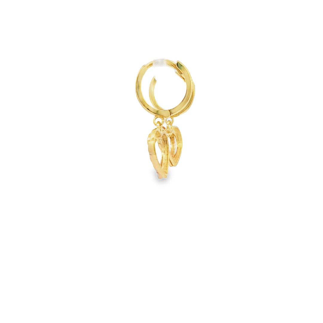 Yellow Gold Hoop Earrings with Bi-Color Heart