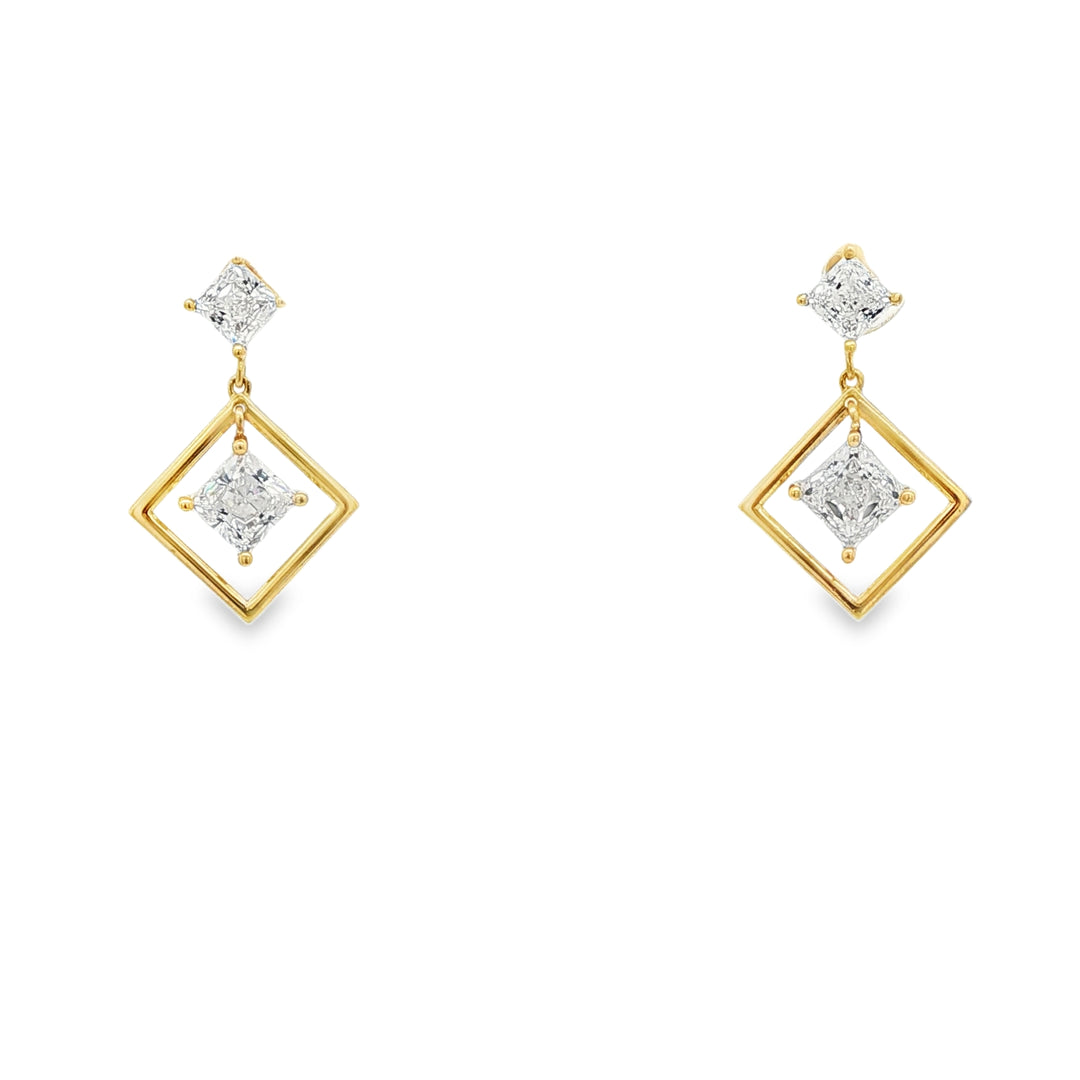 14ct Yellow Gold Dangle Earrings with Princess Cut CZ