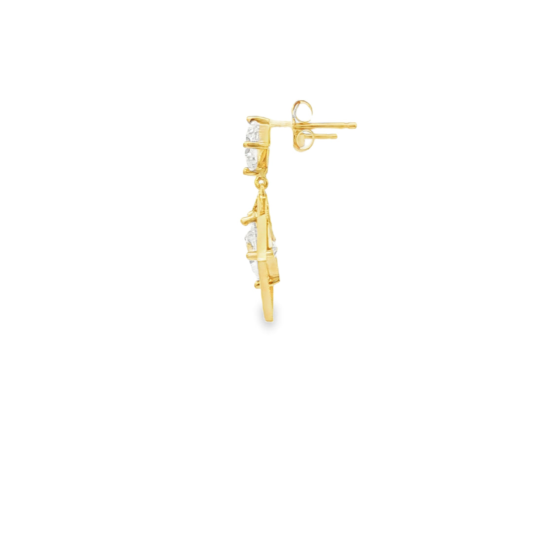 14ct Yellow Gold Dangle Earrings with Princess Cut CZ