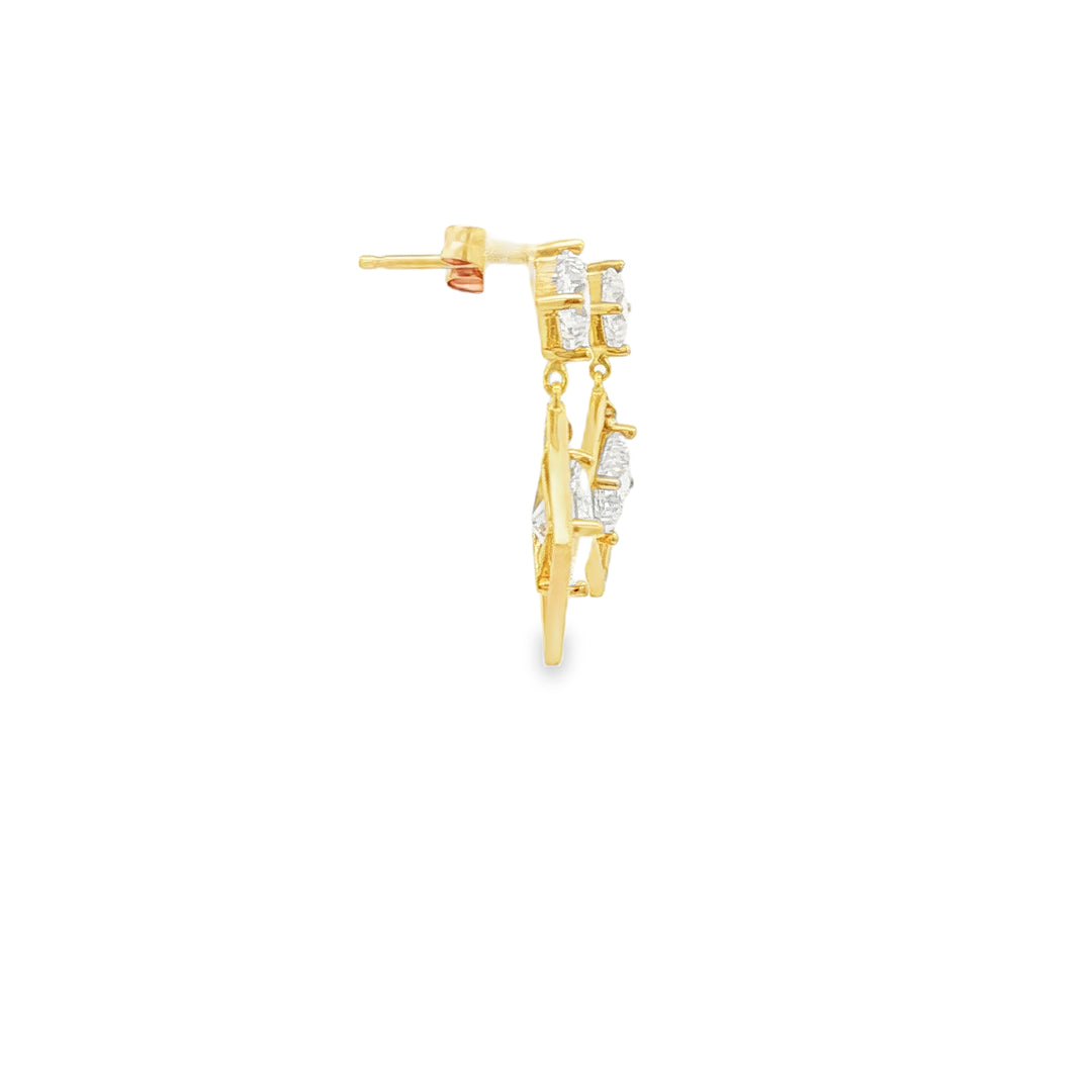 14ct Yellow Gold Dangle Earrings with Princess Cut CZ