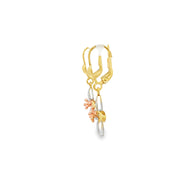 Floral Motif Tri-Colour Gold Dangle Earrings