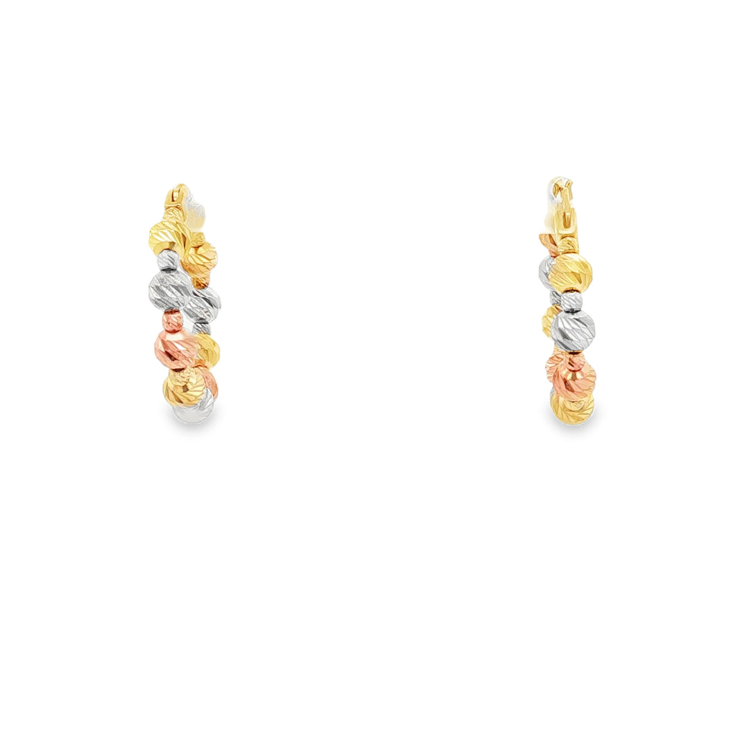 Tricolor Gold Ball Hoop Earrings in Yellow Gold