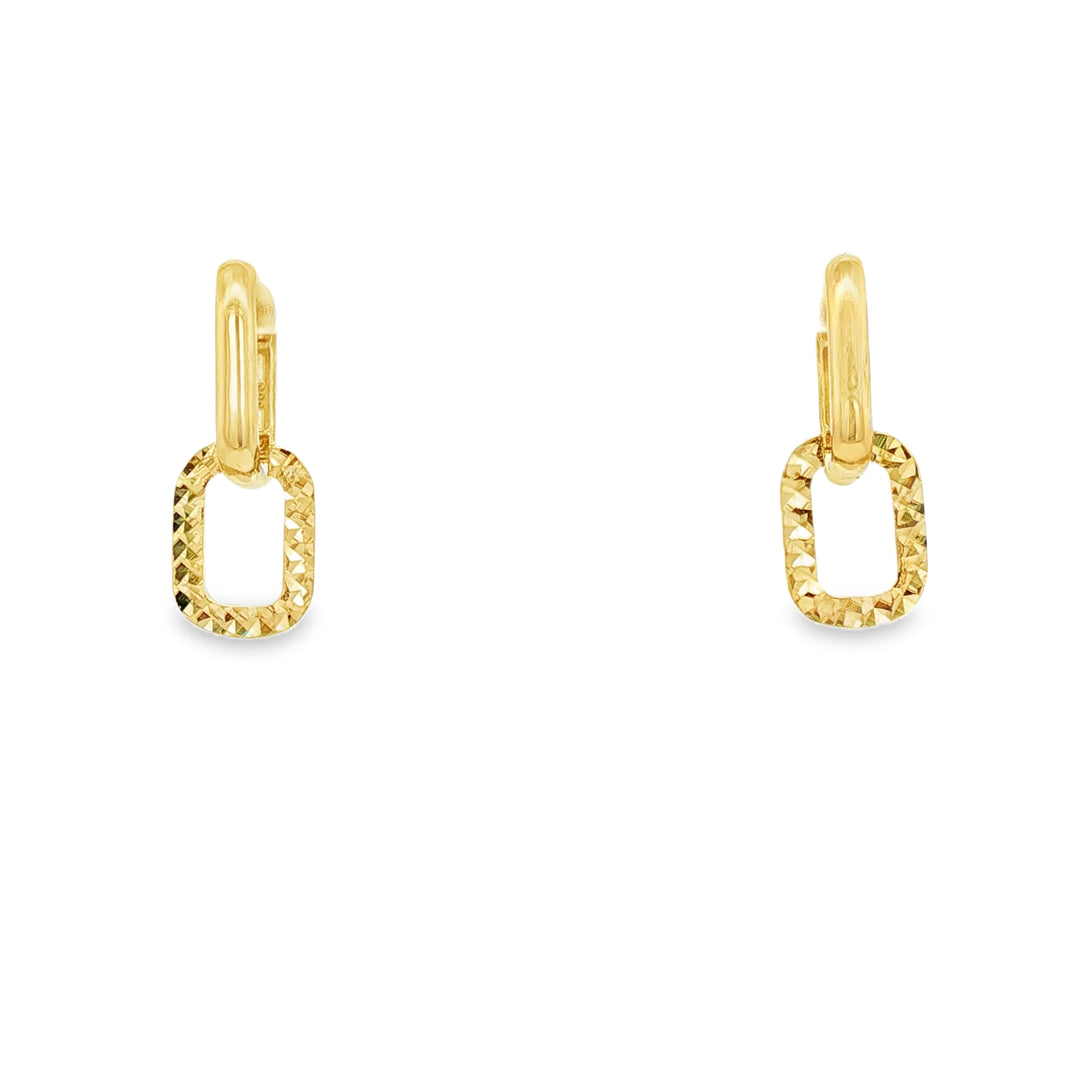 Yellow Gold Rectangular Link Dangle Earrings