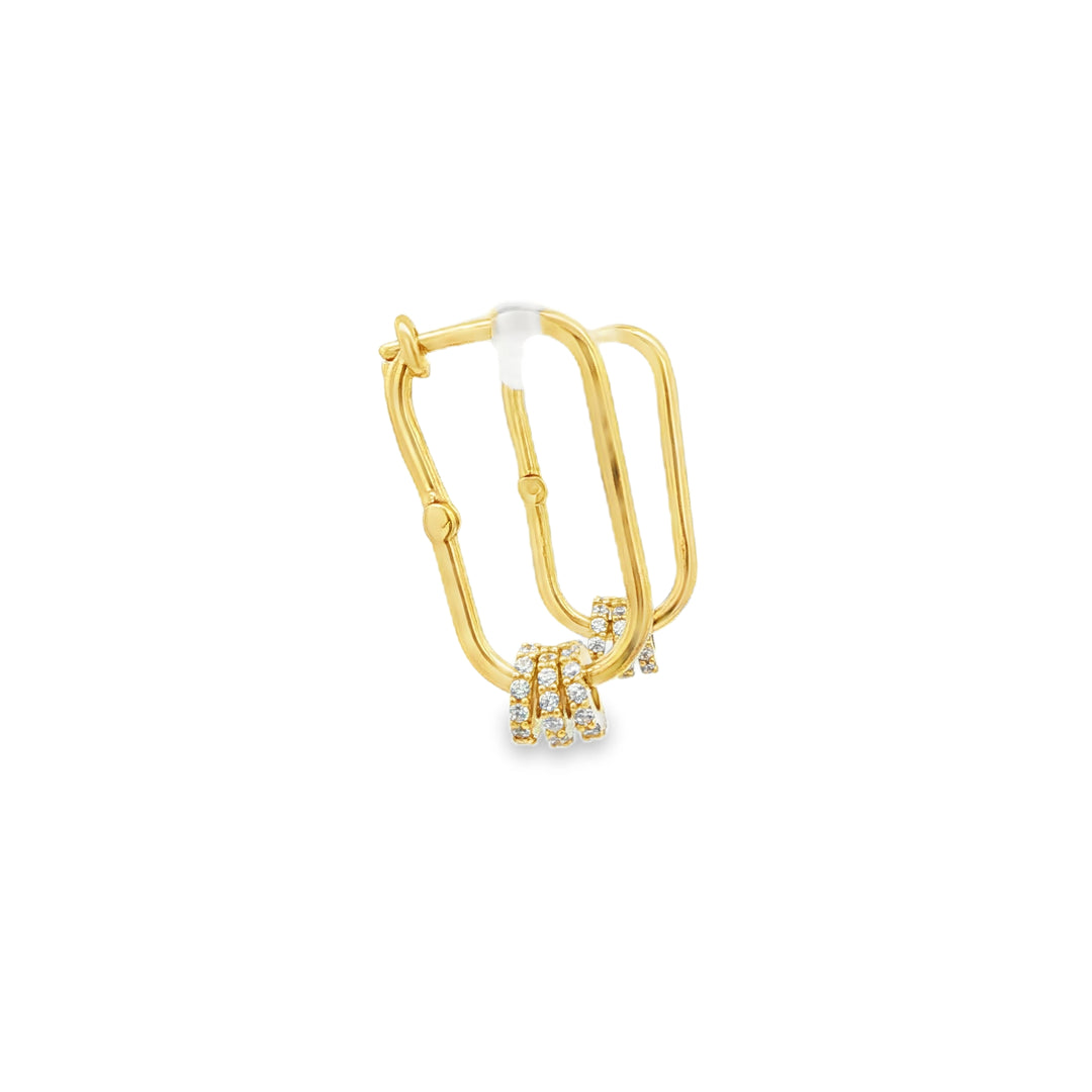 Yellow Gold Hoop Earrings with Round Brilliant CZ