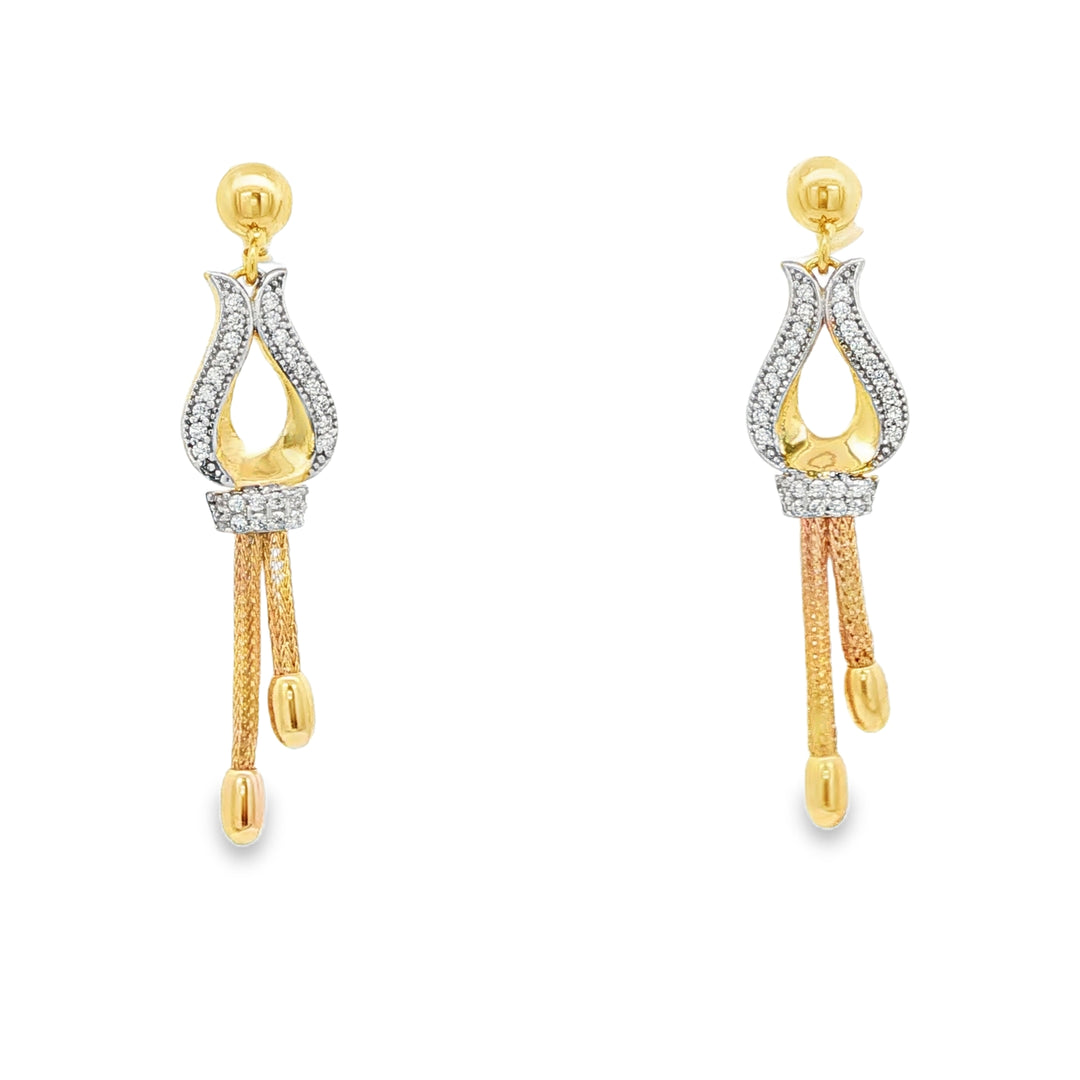 14ct Yellow & Rose Gold Dangle Earrings with Round Brilliant Cut CZ