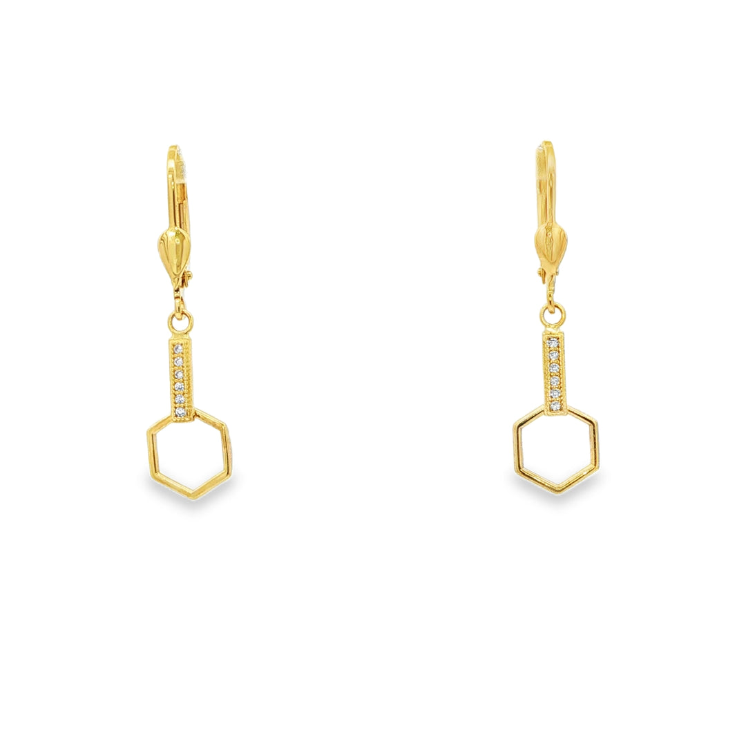 Yellow Gold Dangle Earrings with Round Cut CZ