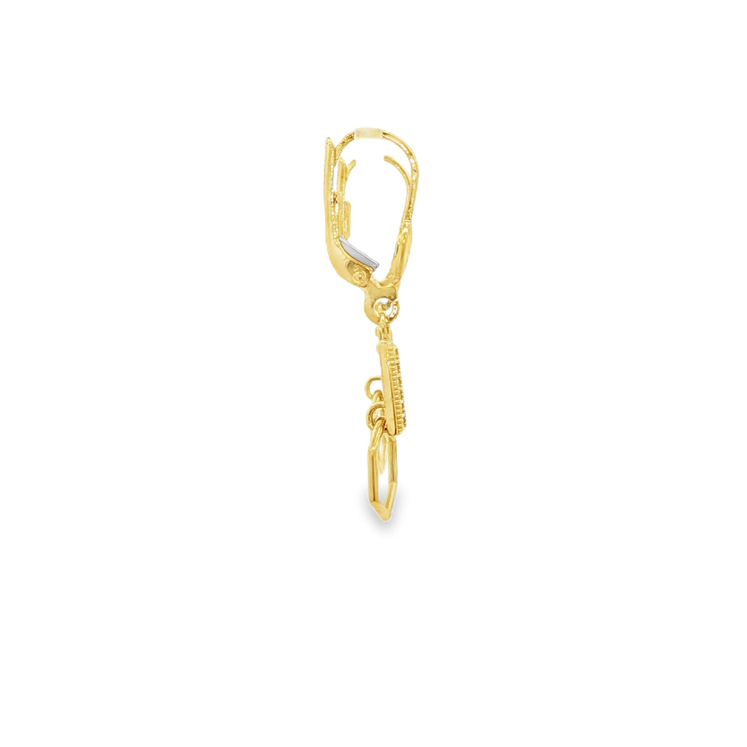 Yellow Gold Dangle Earrings with Round Cut CZ