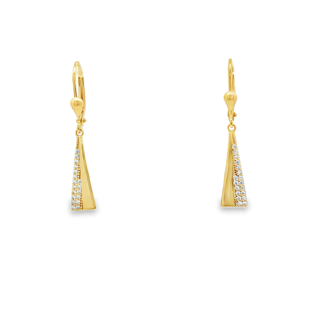 14ct Yellow Gold Dangle Earrings with Trapezoid Cut CZ
