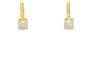 Yellow Gold Dangle Earrings with Square Brilliant Cut CZ