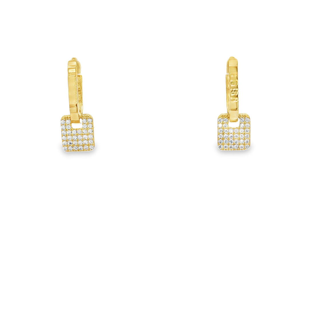Yellow Gold Dangle Earrings with Square Brilliant Cut CZ