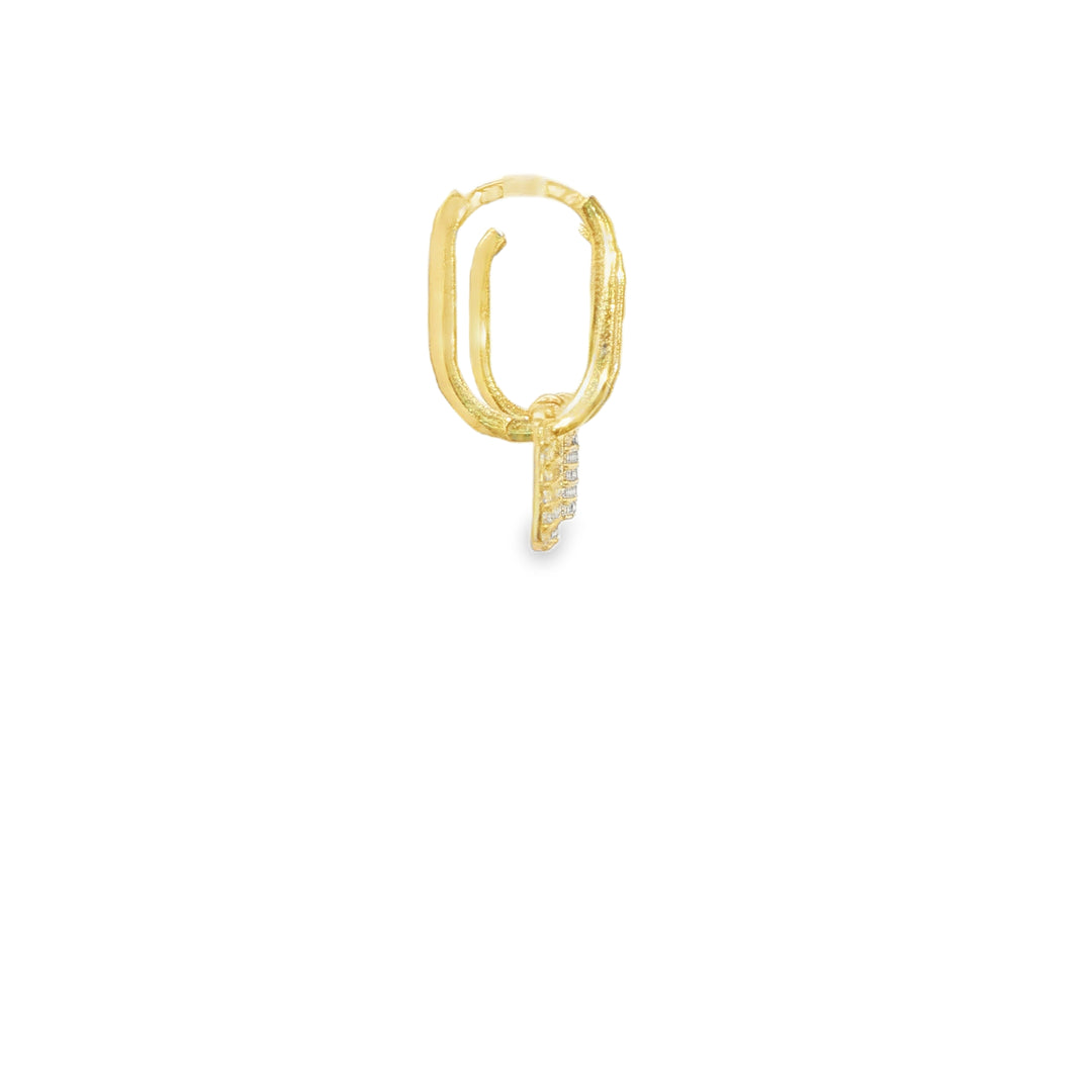 Yellow Gold Dangle Earrings with Square Brilliant Cut CZ