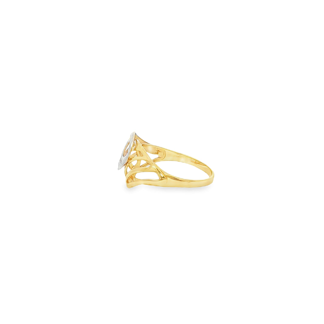 14ct Two-Tone Openwork Sculptural Ring in Yellow and White Gold