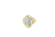 Yellow Gold Signet Ring with Two-Tone Floral Motif