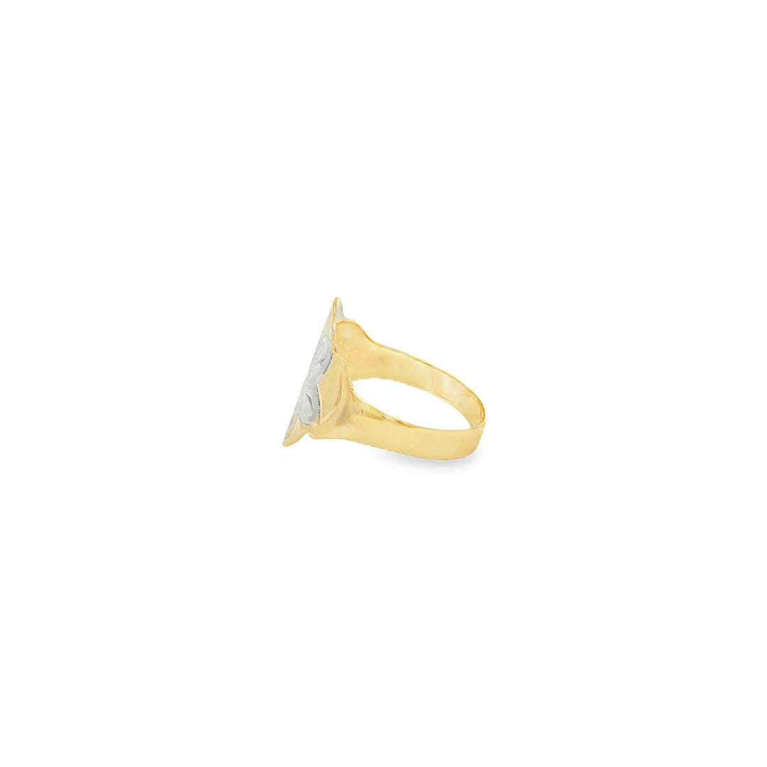 Yellow Gold Signet Ring with Two-Tone Floral Motif