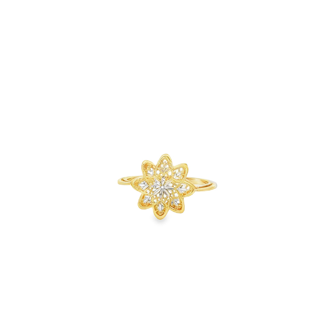 Floral Yellow Gold Ring with Round Diamond Cut Centerpiece