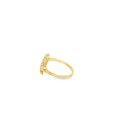 Floral Yellow Gold Ring with Round Diamond Cut Centerpiece