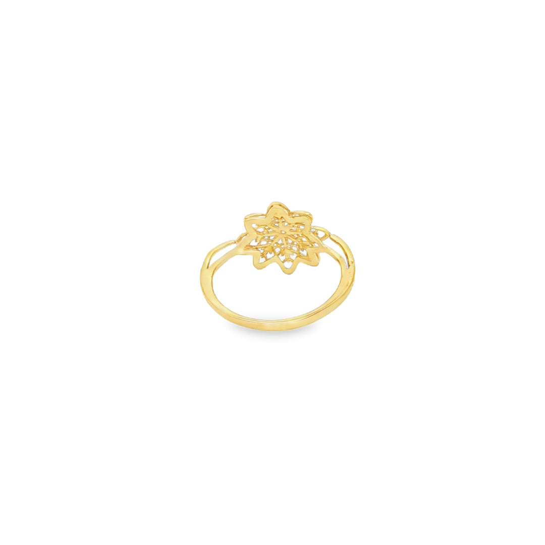 Floral Yellow Gold Ring with Round Diamond Cut Centerpiece