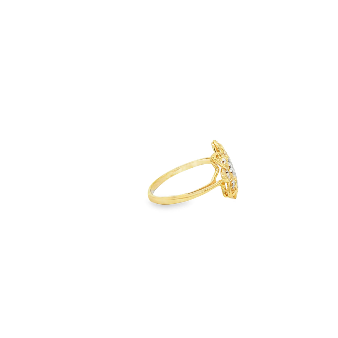 Floral Yellow Gold Ring with Round Diamond Cut Centerpiece