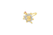 Yellow Gold Turtle Cocktail Ring with Cabochon Ruby & CZ