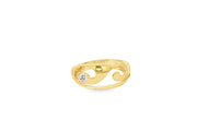 Yellow Gold Band Ring with Round Cut Diamond