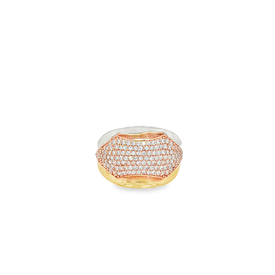 Tri-Tone Gold Multistone Ring with Round Brilliant Cut CZ
