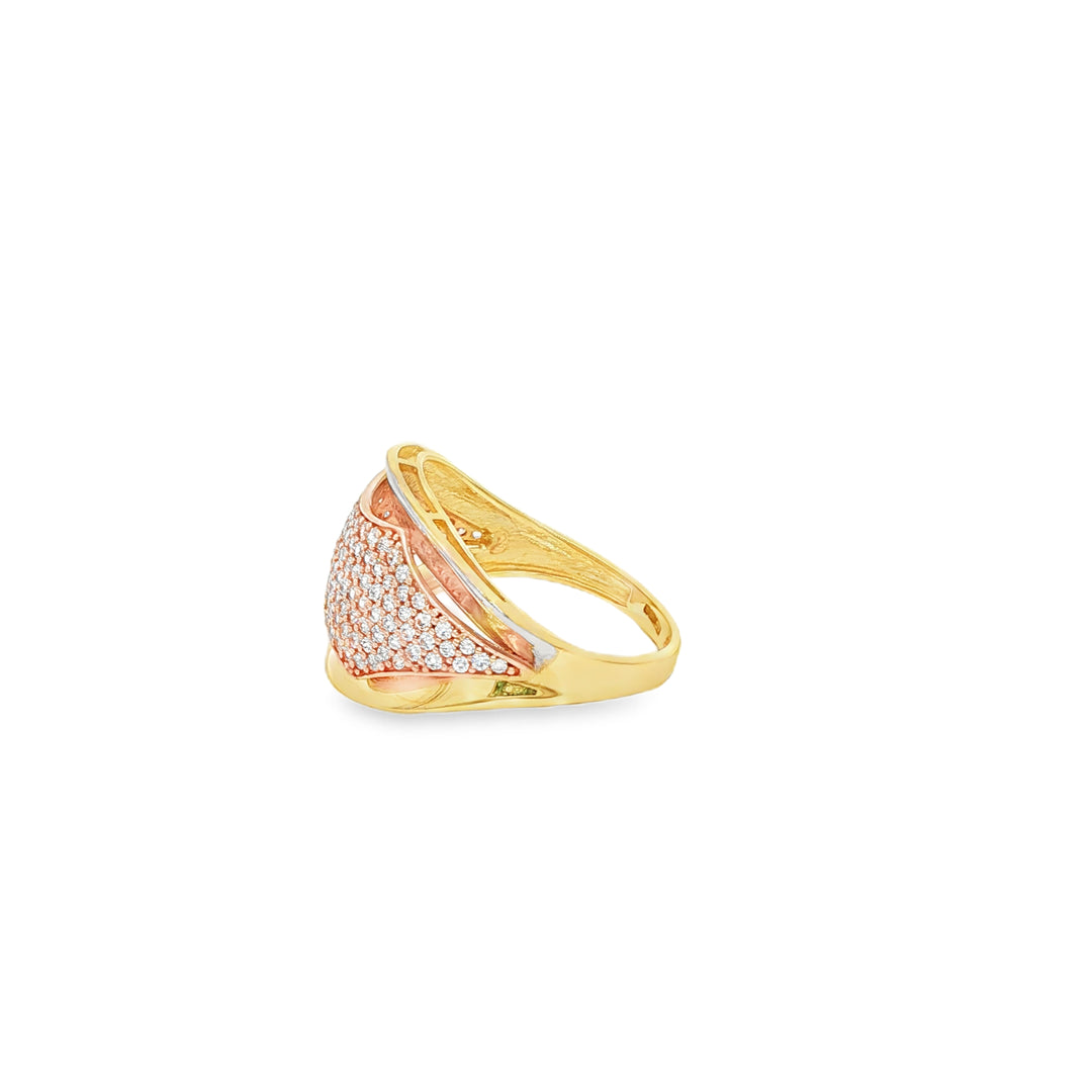Tri-Tone Gold Multistone Ring with Round Brilliant Cut CZ