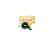 14K Yellow Gold Multi-Row Cocktail Ring with Gemstone Charms