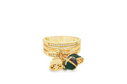 Yellow Gold Band Ring with Multi Stone Charms