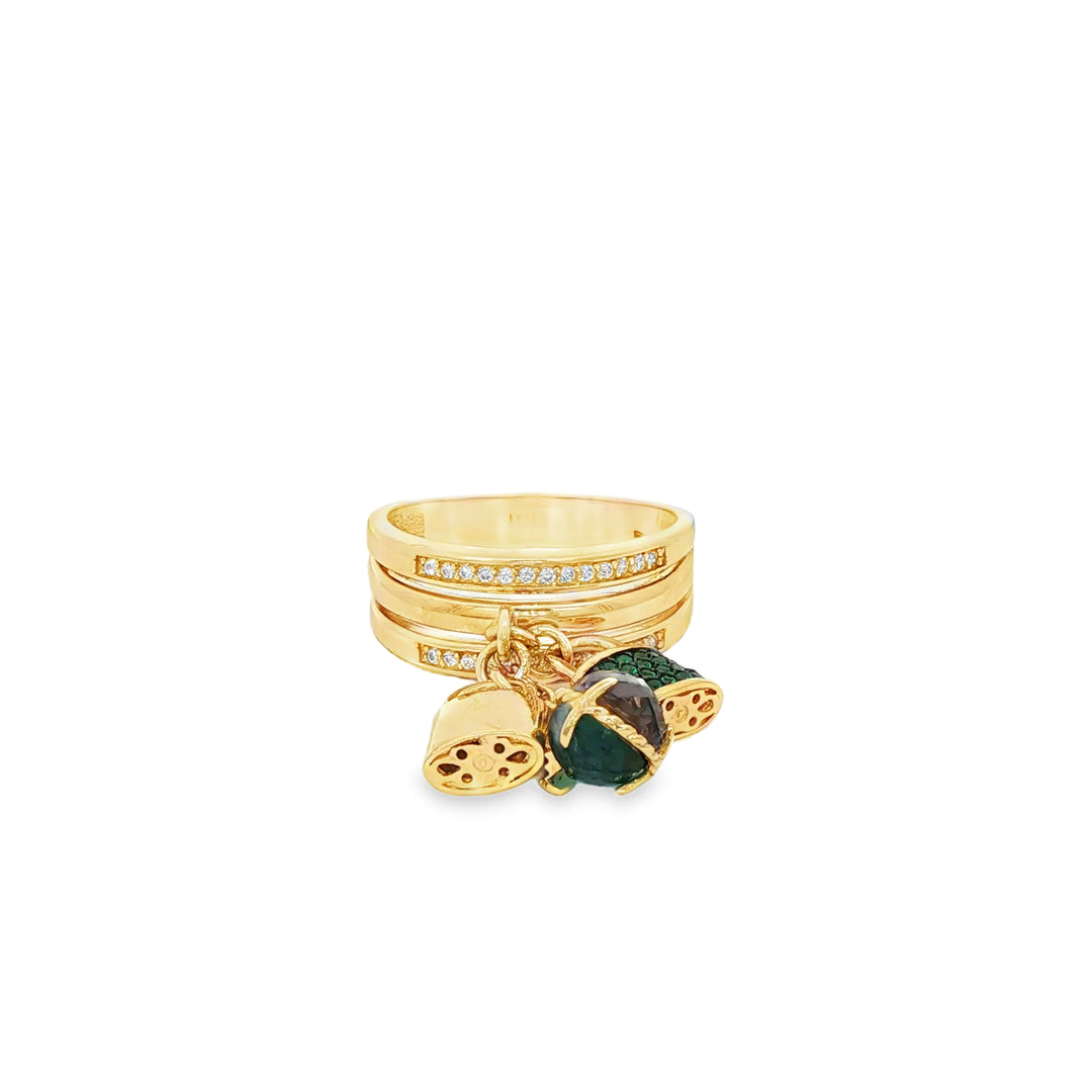Yellow Gold Band Ring with Multi Stone Charms